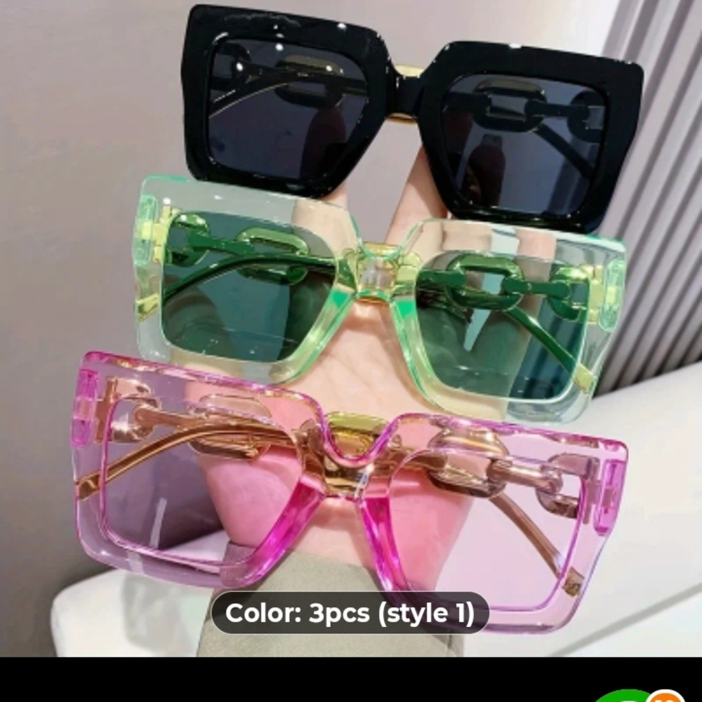 Trendy Square Sunglasses Set - Black, Green, Pink